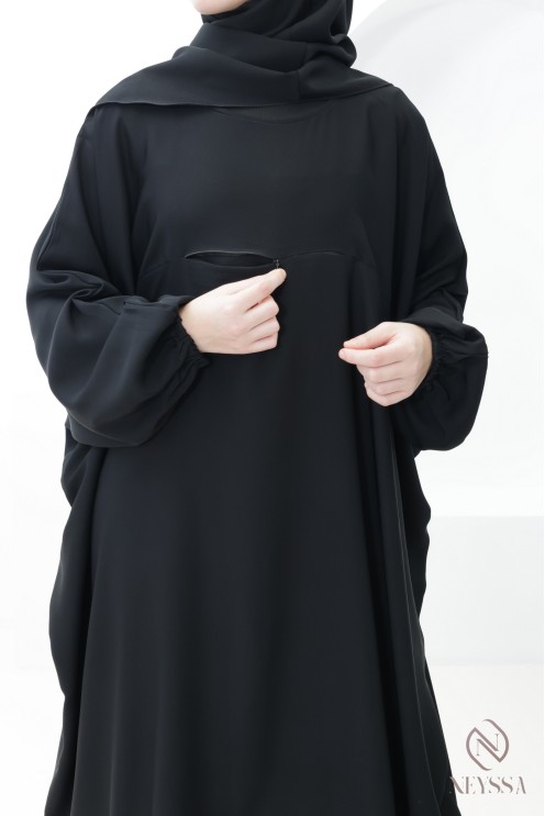 Ensemble abaya khimar avec poche sur le buste, pour la omra femme
