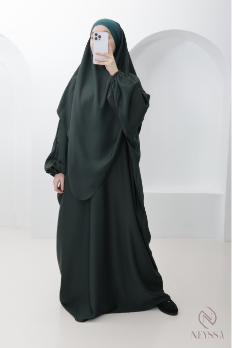 Lange Abaya Khimar mit integrierter Kapuze aus Nidah-Seide, Omra
