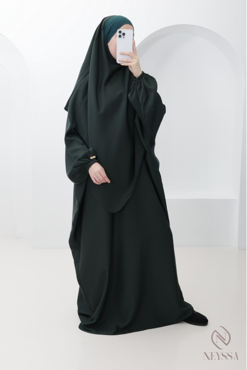 Long abaya khimar with integrated hood, made from nidah silk, omra