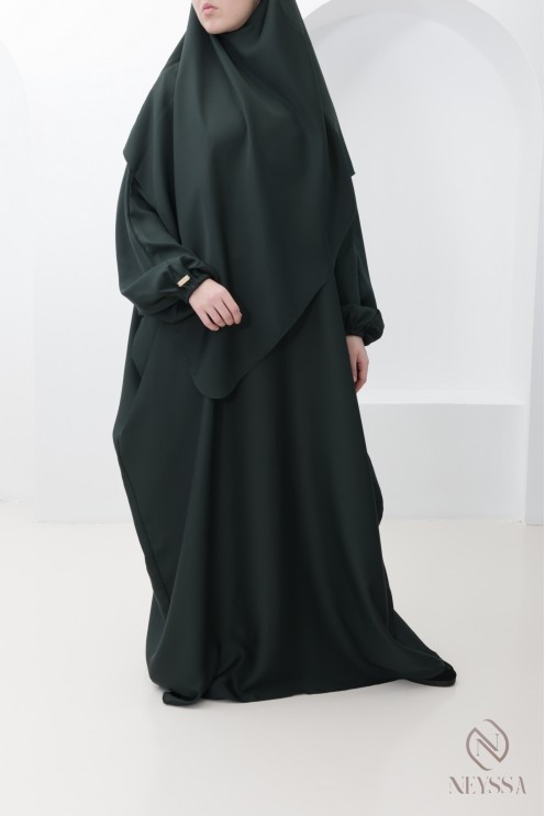 Long abaya khimar with integrated hood, made from nidah silk, omra