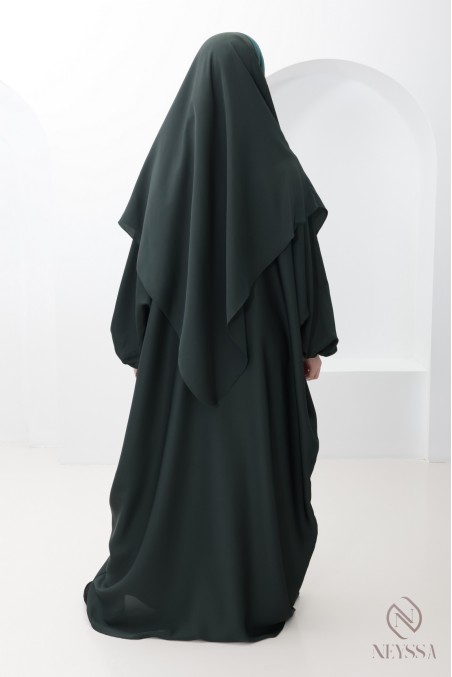 Abaya khimar long à bonnet intégré soie de nidah, tenue omra