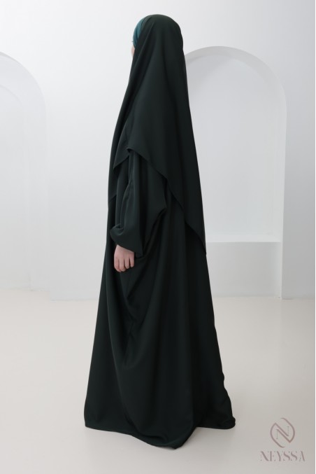 Long abaya khimar with integrated hood, made from nidah silk, omra