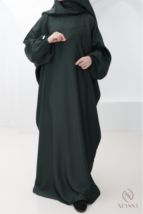 Long abaya khimar with integrated hood, made from nidah silk, omra