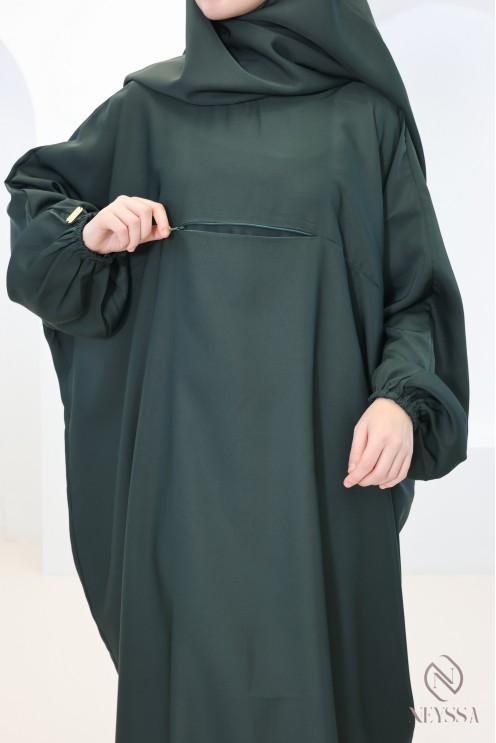 Abaya khimar long à bonnet intégré soie de nidah, tenue omra