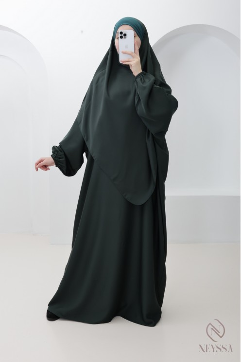 Lange Abaya Khimar mit integrierter Kapuze aus Nidah-Seide, Omra