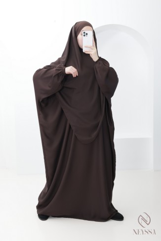 Abaya khimar marron femme ample avec poche Spécial Omra & Hajj 2
