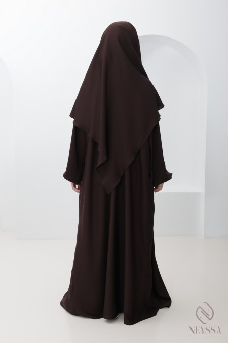 Ensemble abaya khimar poche sur le buste, parfait pour tenue omra
