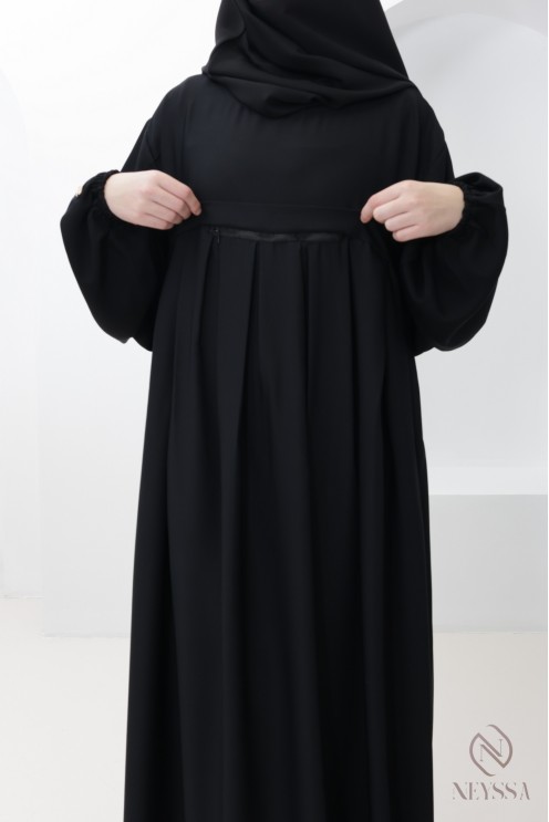 Ensemble abaya poche sur le buste + khimar long pointe, soie de Nidah