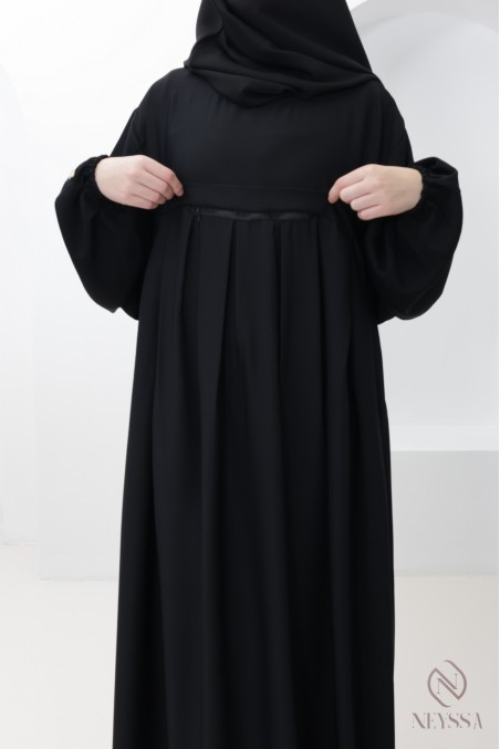 Ensemble abaya poche sur le buste + khimar long pointe, soie de Nidah