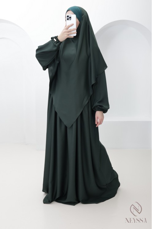 Abaya-Khimar-Set mit spitzer Spitze, Tasche auf der Brust