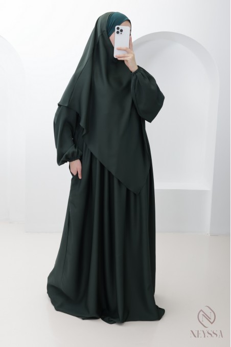 Pointed abaya khimar combo, Nidah silk, pocket on the bust