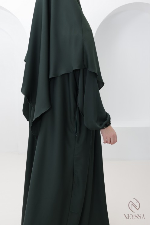 Abaya-Khimar-Set mit spitzer Spitze, Tasche auf der Brust