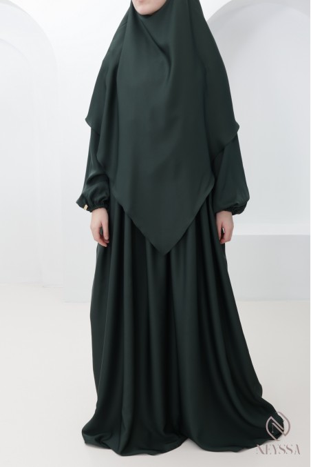 Abaya-Khimar-Set mit spitzer Spitze, Tasche auf der Brust