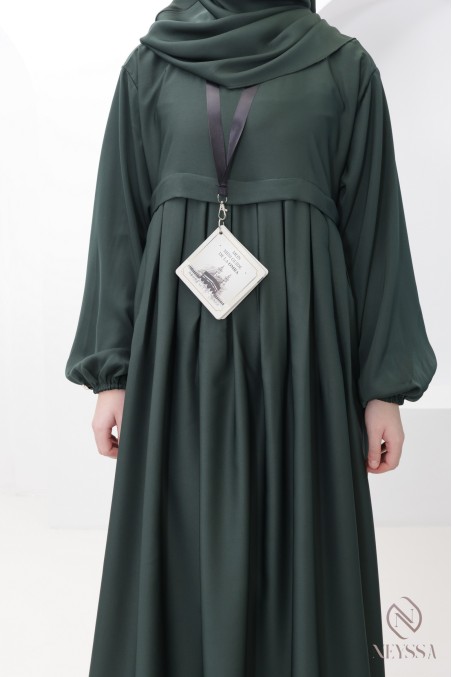 Combo abaya khimar vert soie de Nidah, poche kangourou