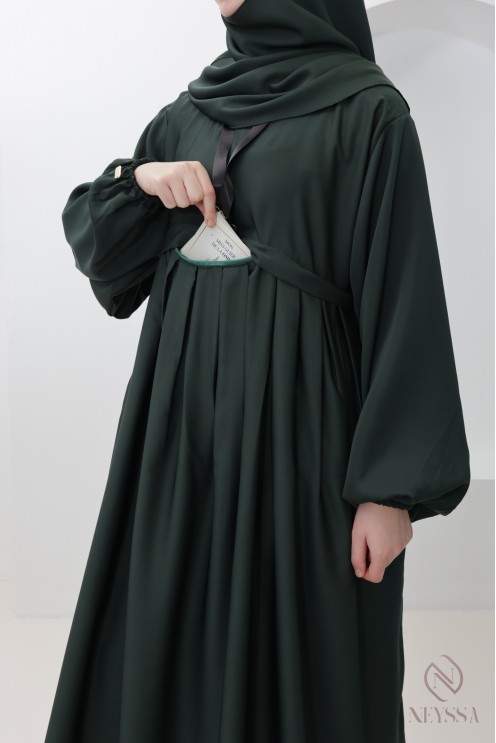 Abaya-Khimar-Set mit spitzer Spitze, Tasche auf der Brust