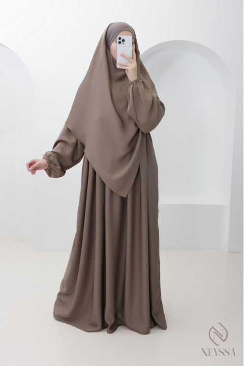 Nidah silk abaya khimar set, zipped pocket on the bust