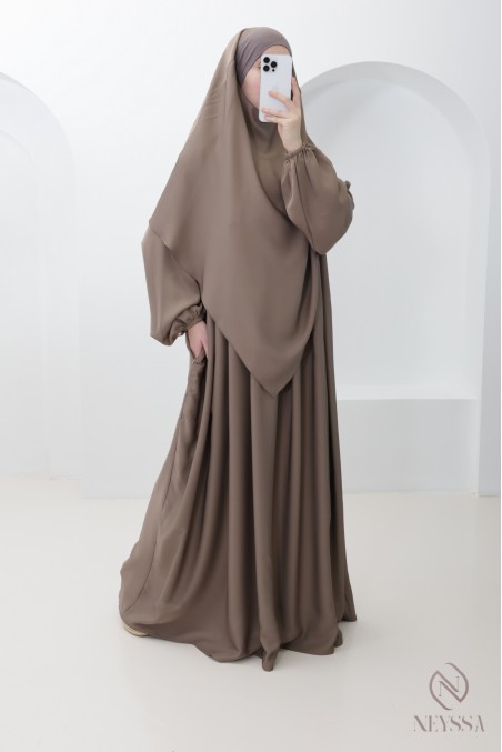 Nidah silk abaya khimar set, zipped pocket on the bust