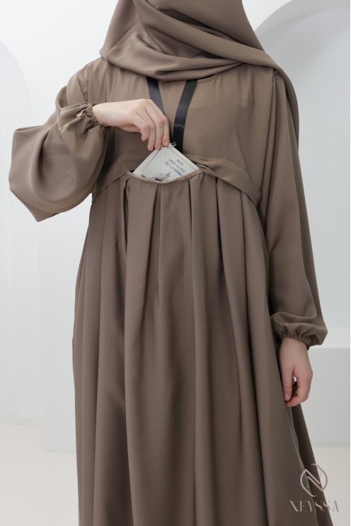 Nidah silk abaya khimar set, zipped pocket on the bust