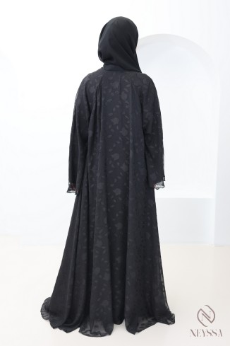 Dubai muslin kimono abaya with embroidered motifs and rhinestones 2
