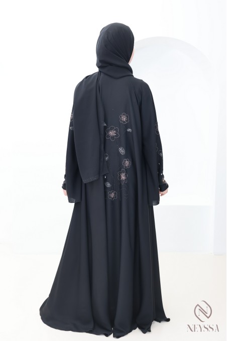 Abaya Dubaï kimono broderie florale femme hijabi tendance