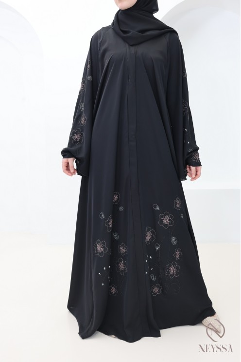 Abaya Dubai Kimono mit Blumenstickerei für modebewusste Hijabi-Frauen