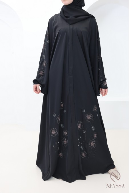 Dubai kimono abaya with floral embroidery for hijabi women