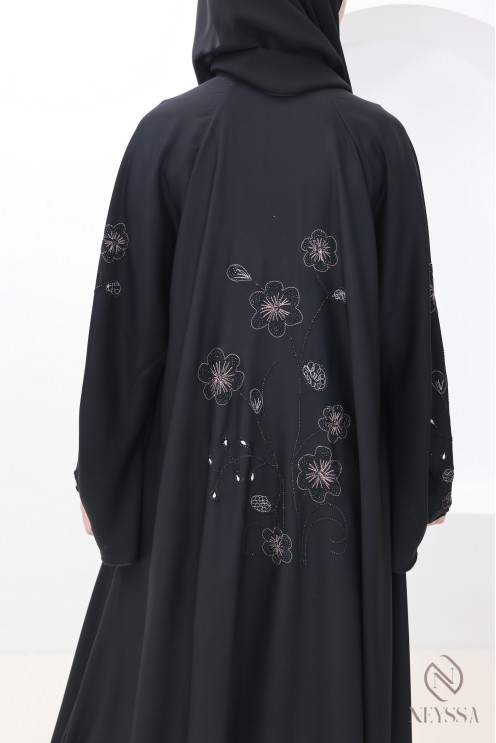 Abaya Dubai Kimono mit Blumenstickerei für modebewusste Hijabi-Frauen
