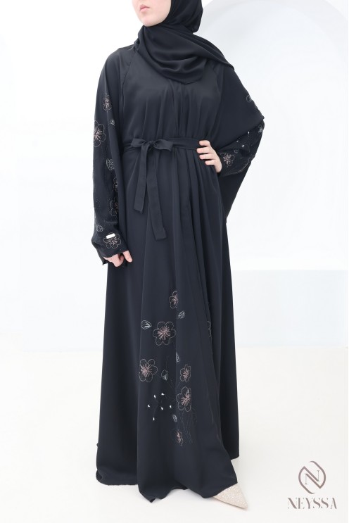 Abaya Dubai Kimono mit Blumenstickerei für modebewusste Hijabi-Frauen