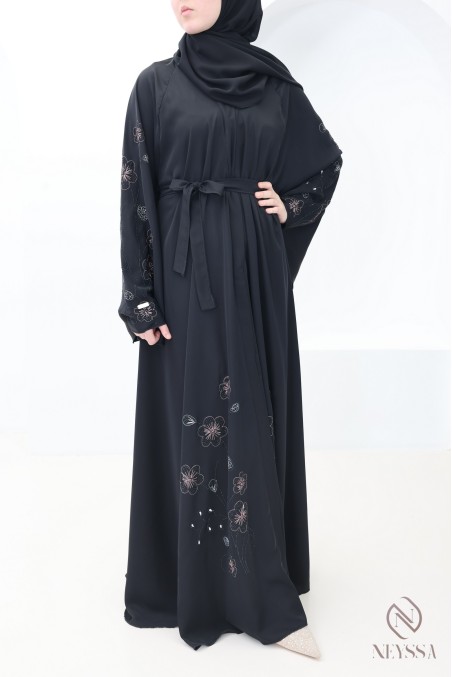 Abaya Dubaï kimono broderie florale femme hijabi tendance