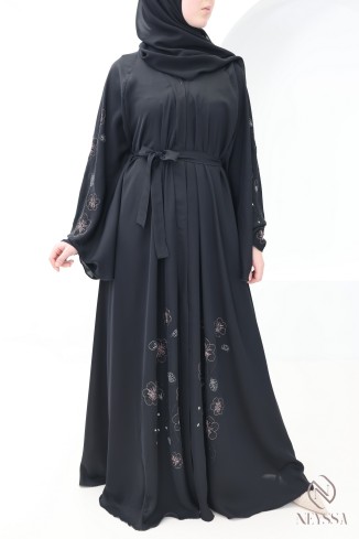 Abaya Dubaï kimono broderie florale femme hijabi tendance