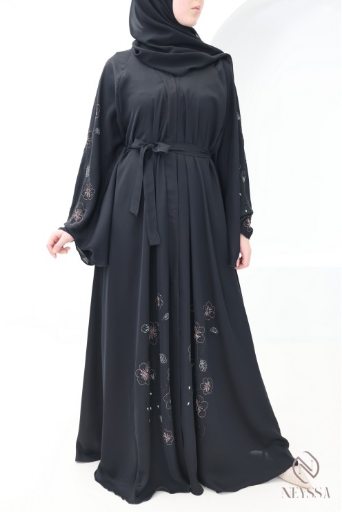 Dubai kimono abaya with floral embroidery for hijabi women