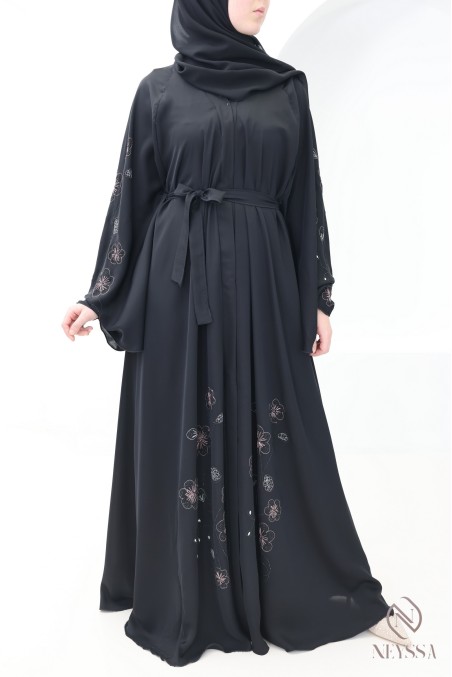 Abaya Dubai Kimono mit Blumenstickerei für modebewusste Hijabi-Frauen