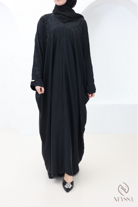 Abaya Dubaï kimono coupe papillon avec strass arabesques femme