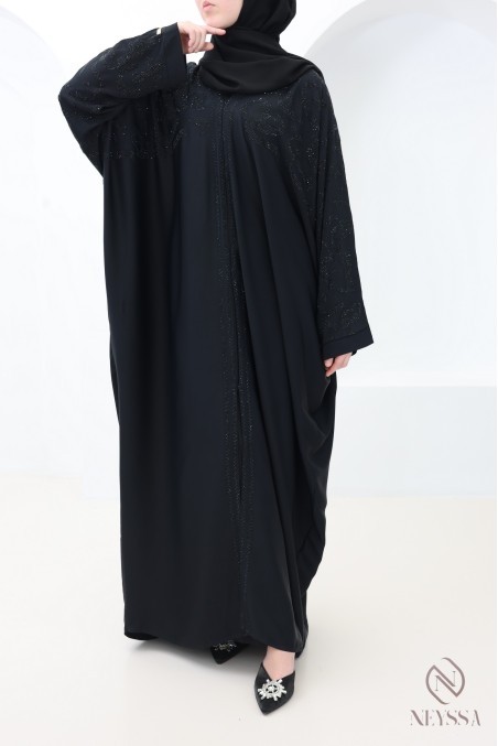 Dubai butterfly-cut kimono abaya with arabesque rhinestones for women