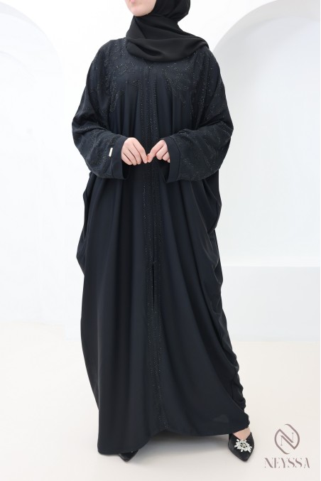 Abaya Dubaï kimono coupe papillon avec strass arabesques femme