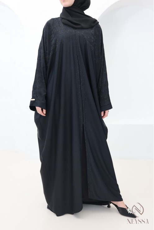 Dubai butterfly-cut kimono abaya with arabesque rhinestones for women