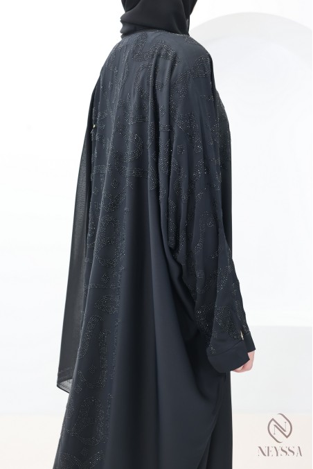 Abaya Dubai Kimono im Schmetterlingsschnitt mit Strass-Arabesken