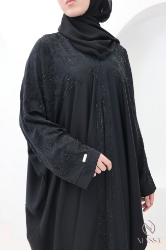 Abaya Dubaï kimono coupe papillon avec strass arabesques femme 2