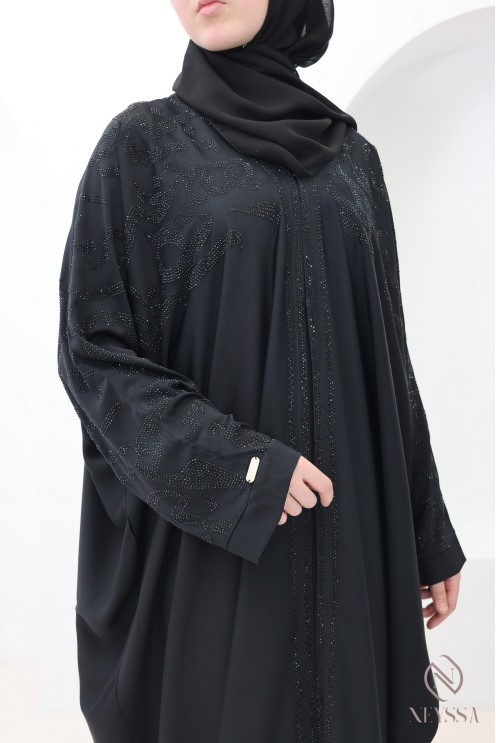 Dubai butterfly-cut kimono abaya with arabesque rhinestones for women