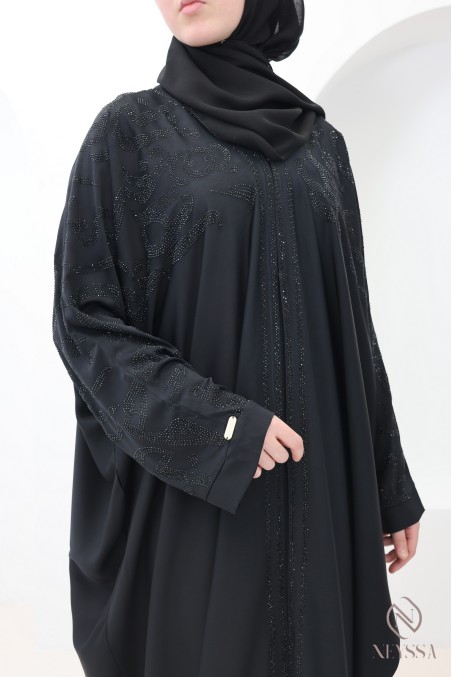 Dubai butterfly-cut kimono abaya with arabesque rhinestones for women