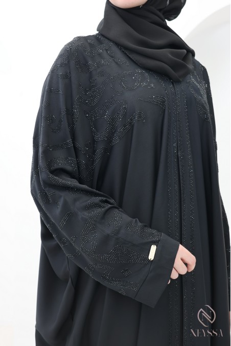 Dubai butterfly-cut kimono abaya with arabesque rhinestones for women