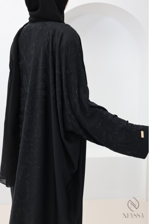 Abaya Dubai Kimono im Schmetterlingsschnitt mit Strass-Arabesken