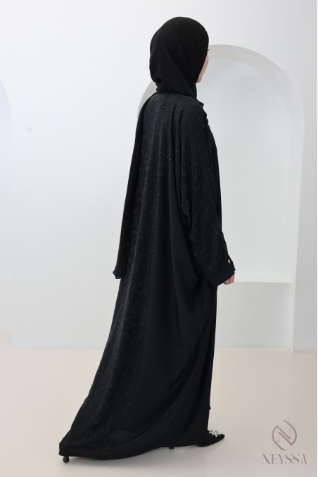 Abaya Dubai Kimono im Schmetterlingsschnitt mit Strass-Arabesken