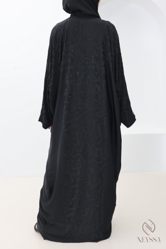 Abaya Dubai Kimono im Schmetterlingsschnitt mit Strass-Arabesken