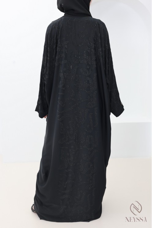 Abaya Dubaï kimono coupe papillon avec strass arabesques femme