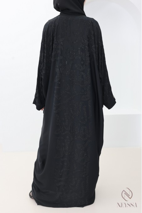 Dubai butterfly-cut kimono abaya with arabesque rhinestones for women