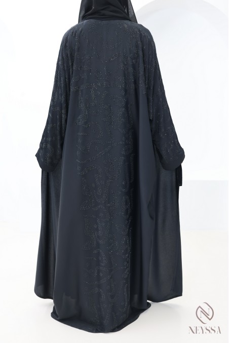 Dubai butterfly-cut kimono abaya with arabesque rhinestones for women
