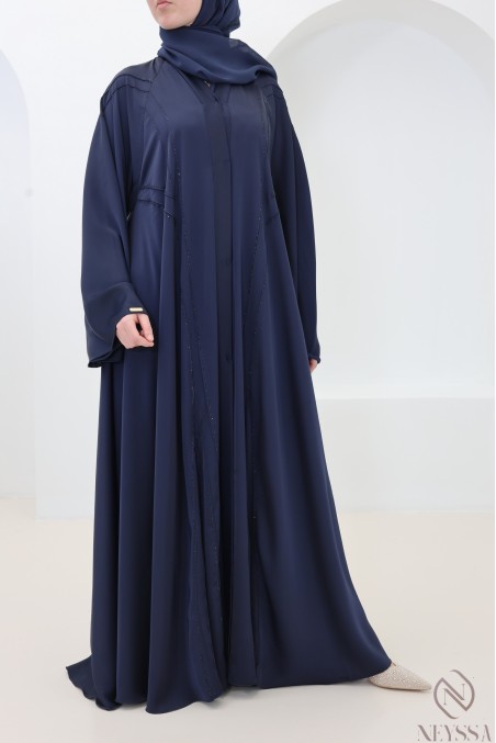 Luxuriöse Abaya Dubai mit ausgestelltem Schnitt, mit Strasssteinen Eid