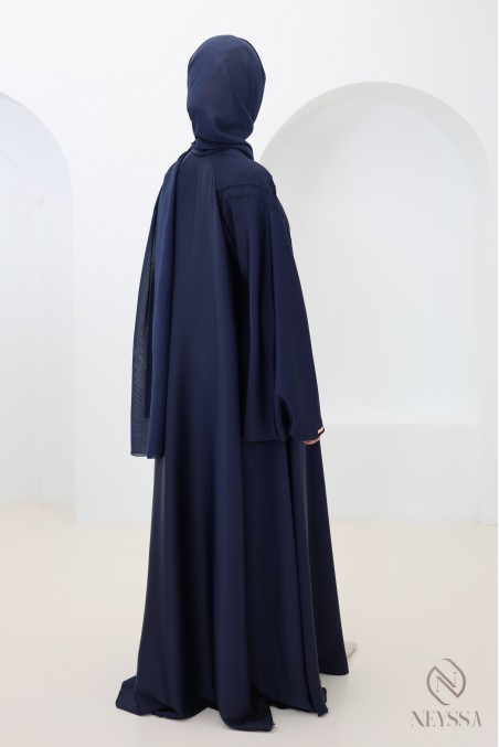 Luxury Dubai abaya with flared cut, bleue with rhinestones for Eid