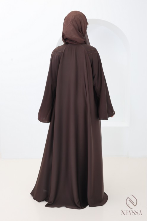 Braune Abaya Dubai mit ausgestelltem Schnitt, Eid-Outfit für muslim